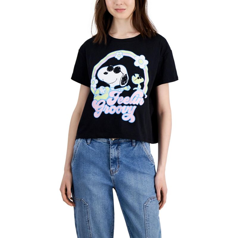 GraysonThreads Womens Juniors Feeling Groovy Snoopy Basic TShirt Nwt